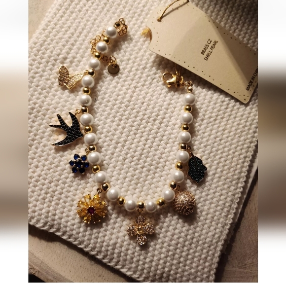 unbranded Jewelry - Charm Cz Brass Charm Pearl Bracelet NEW